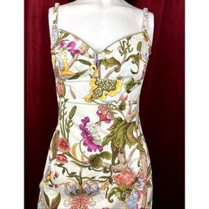 Cute Ticci Tonetto Boned Corset Tapestry Print Pencil Dress
